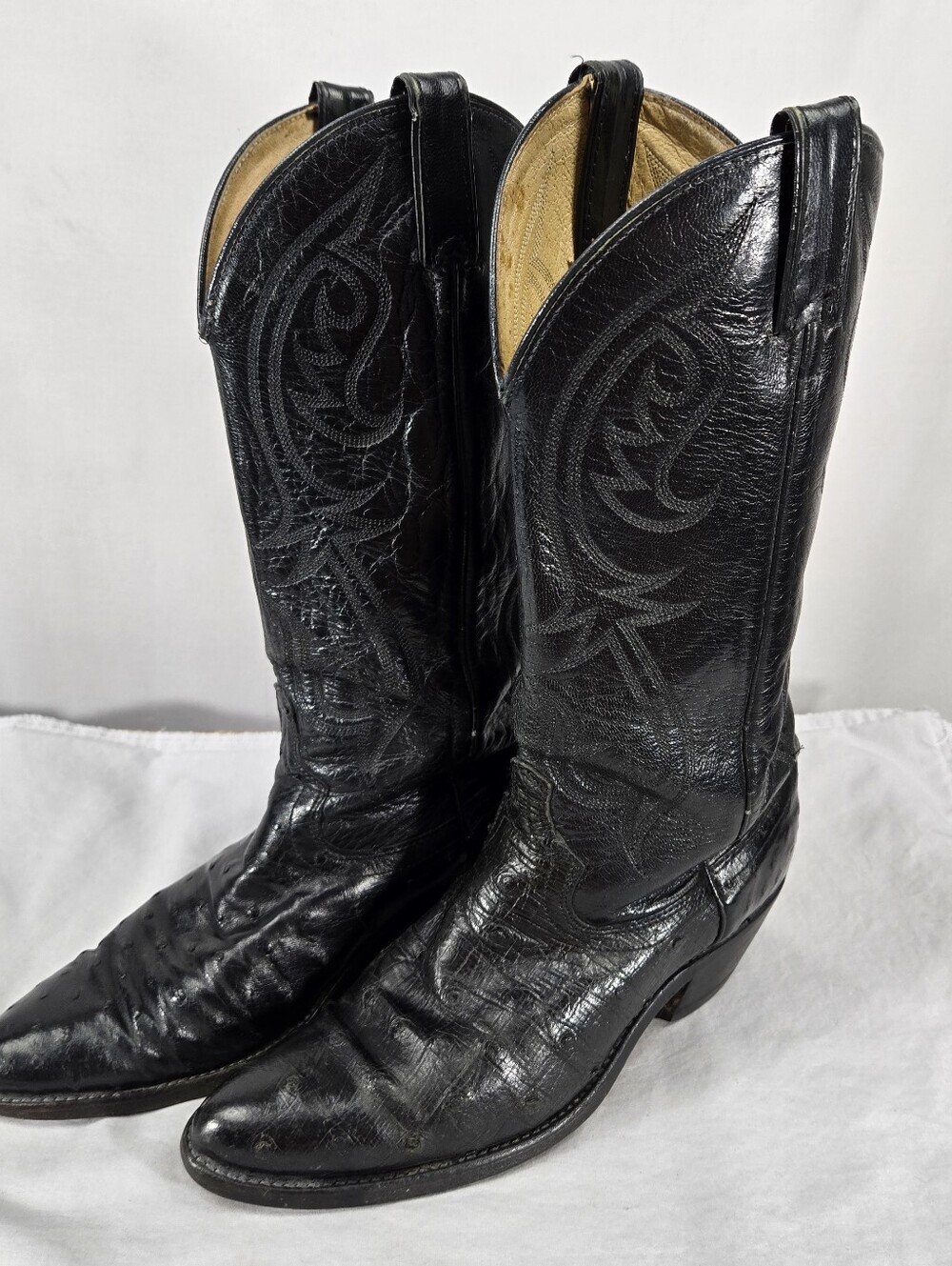 Laredo Vintage Full Ostrich Quill Men’s Black Cowboy Boots Size 8D Trucker